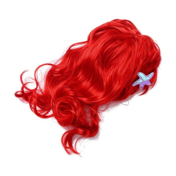Red Little Mermaid Wig - Vivid Color High Quality Synthetic Wig with Shell Piece - Picture 3 of 4
